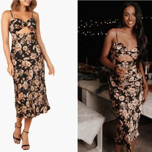 NWOT Petal & Pup Saga Floral Cutout Midi Dress Brown/Black in Size XS